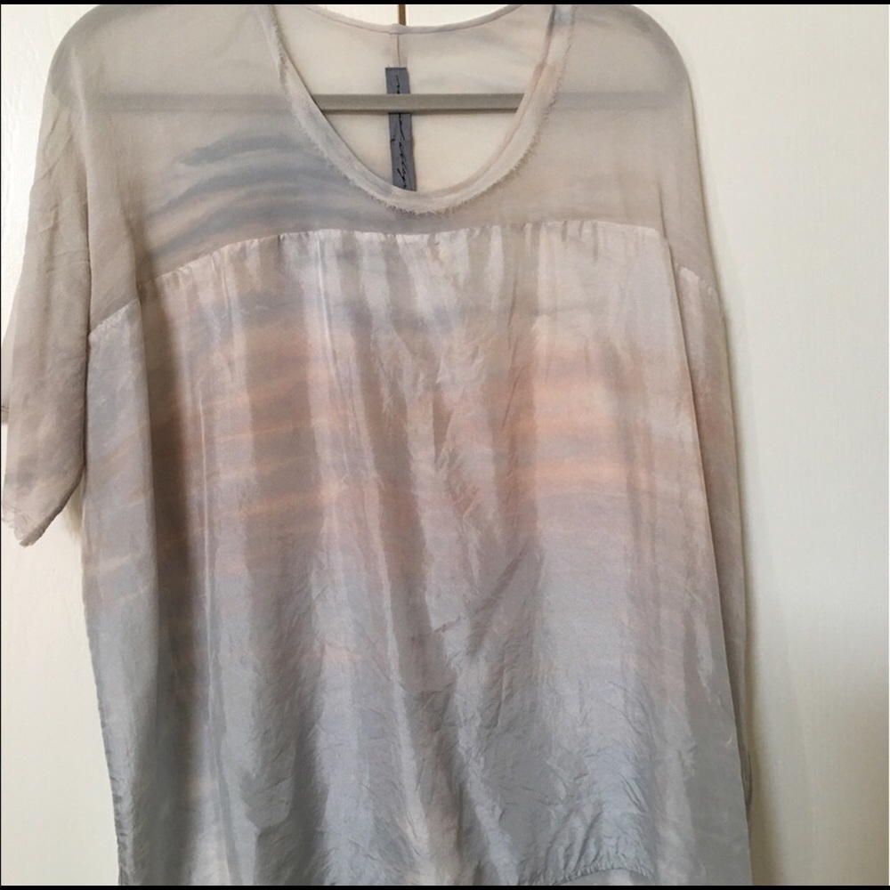 Raquel Allegra oversized silk top with sheer panel